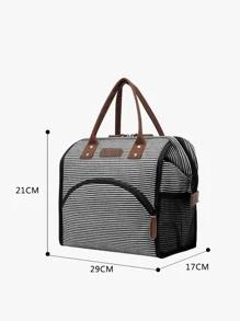 Bolsa térmica con patrón de rayas con diseño de parche de letra - Blanco y Negro - Ver 3