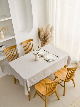 Solid Scallop Trim Tablecloth