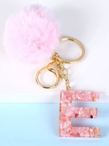 球球和字母墜飾鑰匙圈 - 粉色 - 查看 1