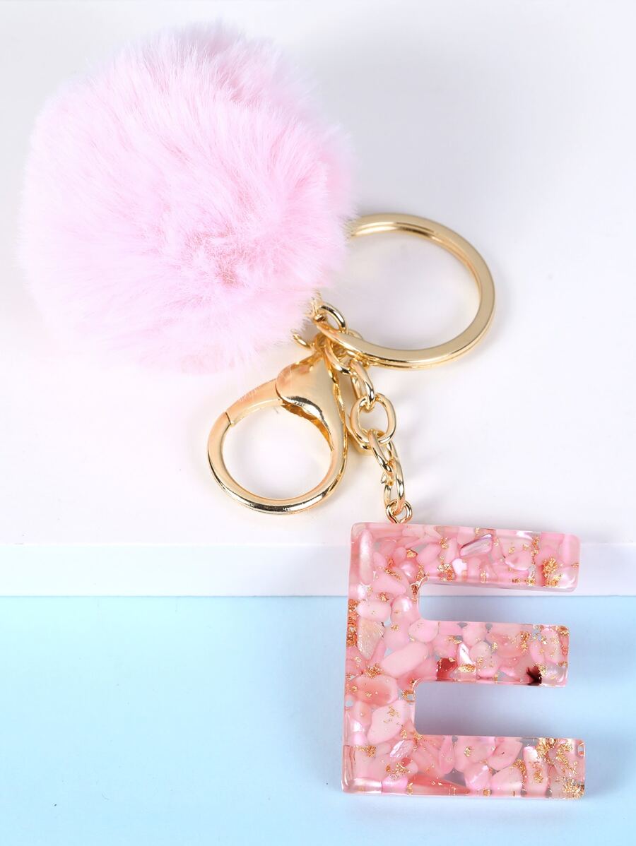 球球和字母墜飾鑰匙圈 - 粉色 - 查看 1