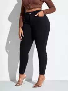 SHEIN SXY Plus High Waist Skinny Jeans - Black - View 2