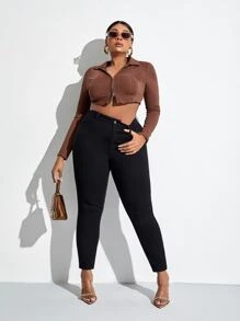 SHEIN SXY Plus High Waist Skinny Jeans - Black - View 4