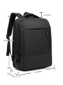 男士充电端口设计防水笔记本电脑背包 笔记本电脑包 适用于学校 大学 商务 户外 徒步旅行 露营 运动休闲背包 度假必备品 轻便 带可调节肩带 大容量 功能背包 简约度假 便携式旅行包 纯色黑色背包 商务休闲度假旅行背包 男士礼物 书包 户外 爸爸礼物 父亲礼物 男士礼物 礼物 情人节礼物