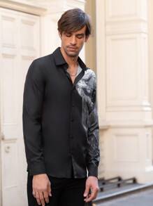 GENTILAND 男士老鷹印花襯衫 - 黑色 - 查看 3