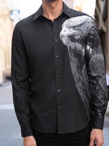 GENTILAND 男士老鷹印花襯衫 - 黑色 - 查看 5