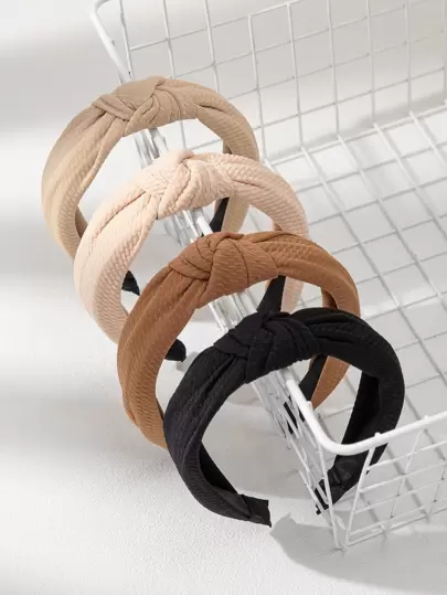 4pcs/Set Solid Color Cloth Wide Side Knotted Women's Fashionable All-Match Headband,Hairband,Hair Hoop,Hair Accessories Headbands Head Accessories,Summer,Holiday,Travel