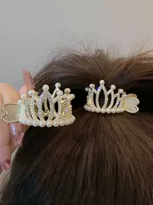 1pc Rhinestone & Faux Pearl Decor Hair Claw Cute Tiaras - View 1
