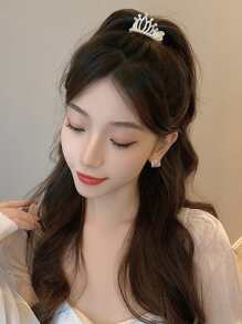 1pc Rhinestone & Faux Pearl Decor Hair Claw Cute Tiaras - View 2