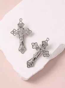 2pcs Vintage Alloy Cross Hair Clips, Halloween Accessories, Hair Accessories - Silver - View 1