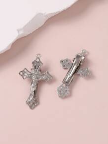 2pcs Vintage Alloy Cross Hair Clips, Halloween Accessories, Hair Accessories - Silver - View 2