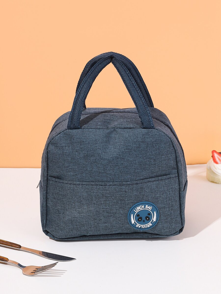 Letter Patched Detail Insulation Lunch Bag - Blue - View 1