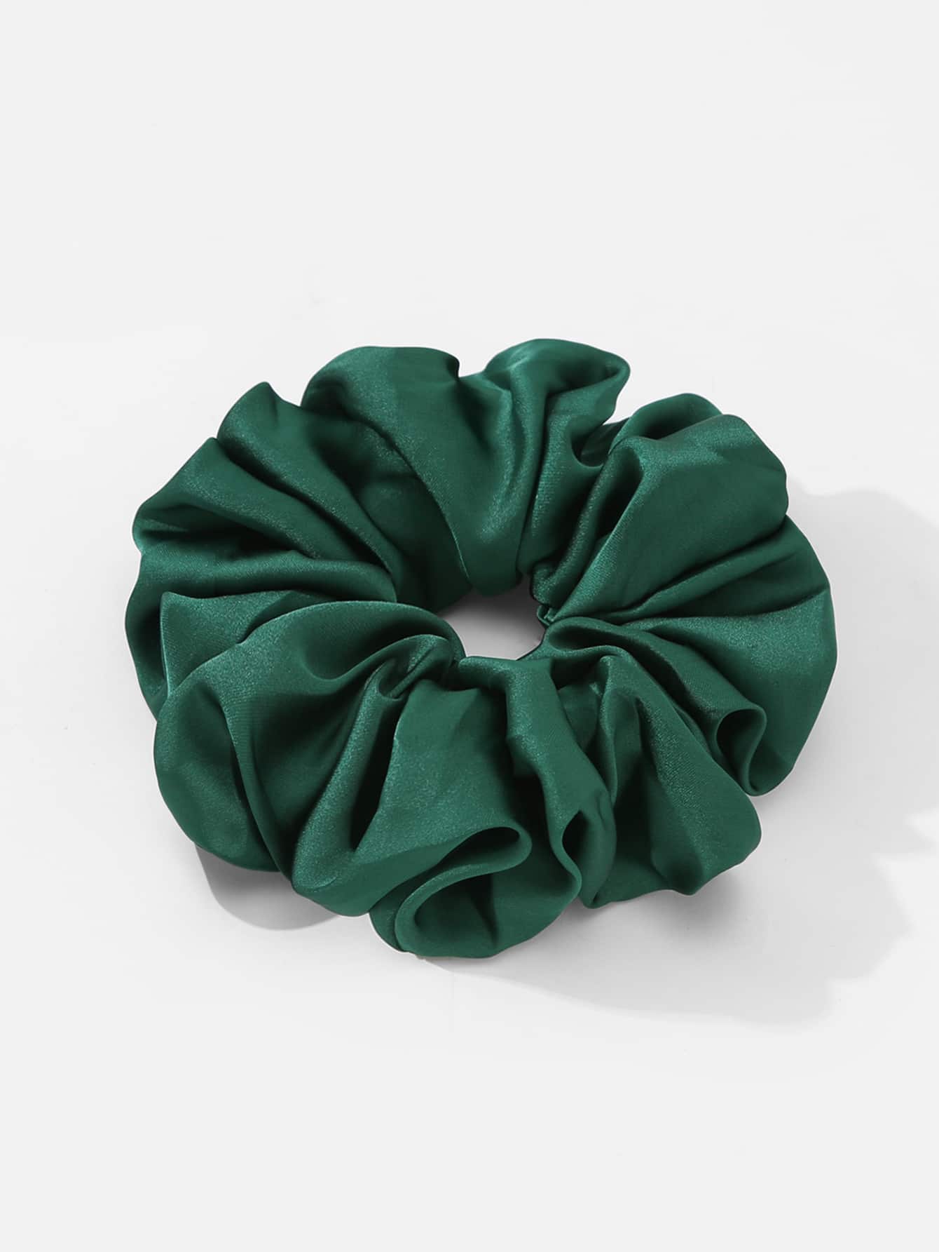 1個毛茸茸的實心極簡馬尾圈，休閒風 - 墨綠色 - 查看 1