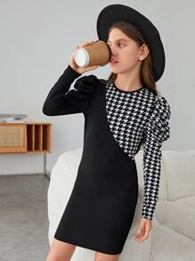 SHEIN 小女孩牙綫紋留肩寬袖裙,無腰帶款式 - 黑色 - 查看 5