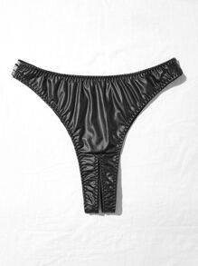 Plus PU Cut-out Panty - Black - View 2