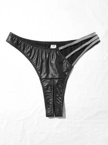 Plus PU Cut-out Panty - Black - View 5