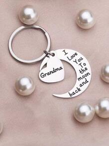 Street 1pc 心形月亮设计字母钥匙扣，送给奶奶，我爱你，送给奶奶的情人节礼物 - 銀色 - 查看 2