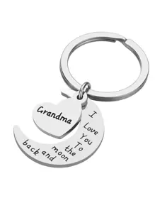 Street 1pc 心形月亮设计字母钥匙扣，送给奶奶，我爱你，送给奶奶的情人节礼物 - 銀色 - 查看 3