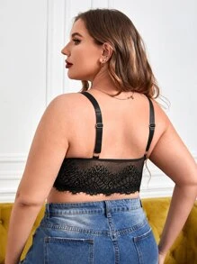 Plus Floral Lace Bralette - Black - View 2