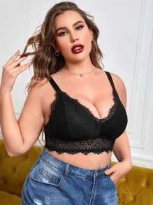 Plus Floral Lace Bralette - Black - View 4