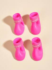 4pcs Letter Graphic Pet Rain Boots,Adjustable Straps & Waterproof Outdoor Booties For Snow & Rain - Pink - View 4