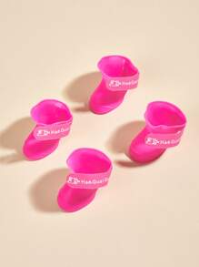 4pcs Letter Graphic Pet Rain Boots,Adjustable Straps & Waterproof Outdoor Booties For Snow & Rain - Pink - View 3
