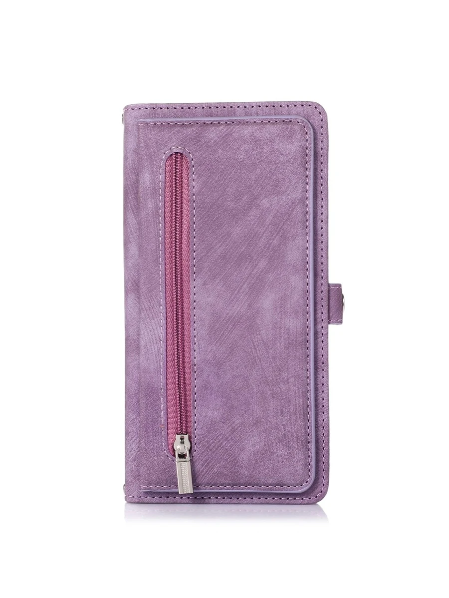 1入組翻蓋錢包風格可摺疊pu皮革手機殼帶卡槽,防震防摔,適用於iphone 15 Pro Max和galaxy S24 Ultra - 紫色 - 查看 1