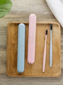 1 pieza Estuche para cepillo de dientes de plástico de color aleatorio, Soporte para cepillo de dientes portátil y sencillo, Adecuado para viajes (Estilo de vaso y color aleatorios), Decoración para el baño en verano - Azul - Ver 2