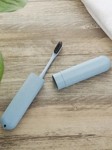 1 pieza Estuche para cepillo de dientes de plástico de color aleatorio, Soporte para cepillo de dientes portátil y sencillo, Adecuado para viajes (Estilo de vaso y color aleatorios), Decoración para el baño en verano - Azul - Ver 3