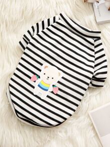 1pc sọc & Cartoon Graphic Sweatshirt cho thú cưng - Đen và trắng - Xem 1