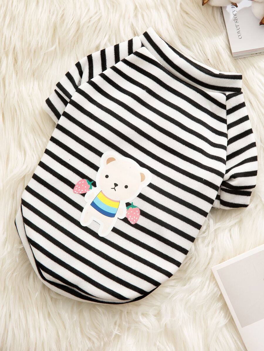 1pc sọc & Cartoon Graphic Sweatshirt cho thú cưng - Đen và trắng - Xem 1