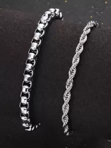 Thời trang và phổ biến 2 chiếc vòng tay nam xoắn chi tiết, trang sức bằng thép không gỉ để làm quà tặng trang sức và cho vẻ ngoài sành điệu - Bạc - Xem 1