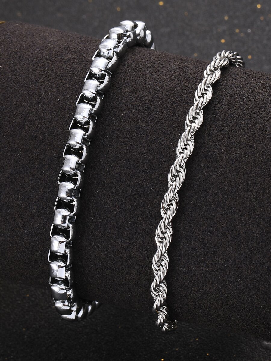 Thời trang và phổ biến 2 chiếc vòng tay nam xoắn chi tiết, trang sức bằng thép không gỉ để làm quà tặng trang sức và cho vẻ ngoài sành điệu - Bạc - Xem 1