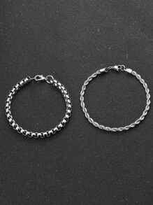 Thời trang và phổ biến 2 chiếc vòng tay nam xoắn chi tiết, trang sức bằng thép không gỉ để làm quà tặng trang sức và cho vẻ ngoài sành điệu - Bạc - Xem 2