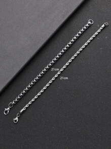 Thời trang và phổ biến 2 chiếc vòng tay nam xoắn chi tiết, trang sức bằng thép không gỉ để làm quà tặng trang sức và cho vẻ ngoài sành điệu - Bạc - Xem 3