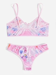 GT Cartoon Graphic Bow Decor Lingerie Set - Pink - View 2