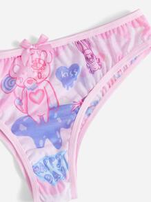 GT Cartoon Graphic Bow Decor Lingerie Set - Pink - View 3