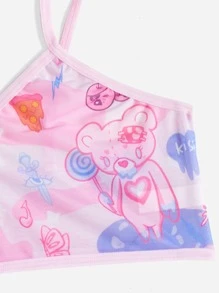 GT Cartoon Graphic Bow Decor Lingerie Set - Pink - View 4