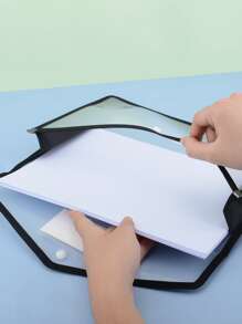 1pc Large Capacity Waterproof Document Bag, Thick Transparent Button Bag, Used For A4 Size Files, Students Books & Exam Paper Organizer,Back To School,School Supplies - Black - View 3