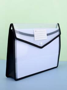 1pc Large Capacity Waterproof Document Bag, Thick Transparent Button Bag, Used For A4 Size Files, Students Books & Exam Paper Organizer,Back To School,School Supplies - Black - View 6