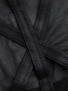 ROMWE Goth 網紗環鏈性感緊身連體衣 - 黑色 - 查看 3