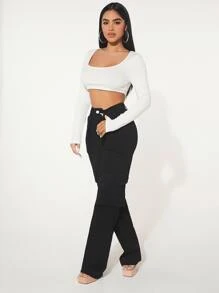 SHEIN SXY 翻蓋口袋工裝牛仔褲 - 黑色 - 查看 5