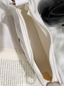 衍縫細節字母裝飾法棍包 - 白色 - 查看 4