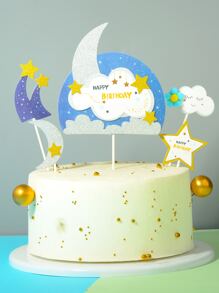 5 piezas Decoración de pastel en forma de estrella y luna - Multicolor - Ver 1