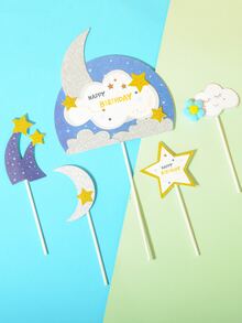 5 piezas Decoración de pastel en forma de estrella y luna - Multicolor - Ver 3