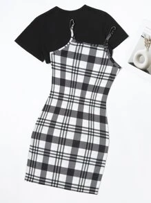 SHEIN Unity Bộ đồ hai mảnh nữ Sọc ca rô Giải trí - màu đen - Xem 2