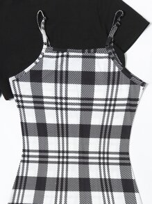 SHEIN Unity Bộ đồ hai mảnh nữ Sọc ca rô Giải trí - màu đen - Xem 5