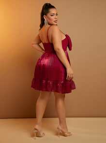 SHEIN SXY Plus Big Bow Front Ruffle Hem Cami Dress - Burgundy - View 2