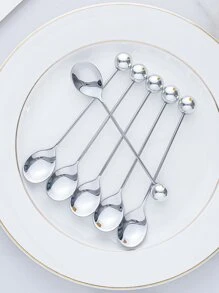 2pcs/Set Gold/Silver Beaded Decorative Ball Spoons, Coffee Spoons, Cake & Snack Spoons - Silver - View 2