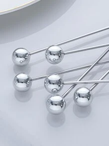 2pcs/Set Gold/Silver Beaded Decorative Ball Spoons, Coffee Spoons, Cake & Snack Spoons - Silver - View 4