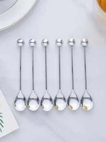 2pcs/Set Gold/Silver Beaded Decorative Ball Spoons, Coffee Spoons, Cake & Snack Spoons - Silver - View 5